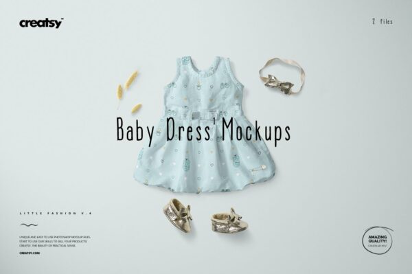 婴儿礼服印花图案设计PS贴图样机合集 Baby Dress Mockup Set