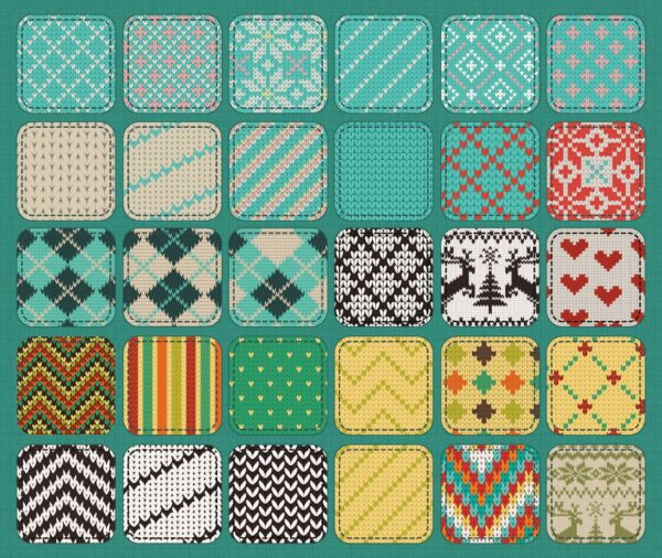 30套针织毛线无缝隙图案纹理背景矢量设计素材 30 Seamless Knit Textures