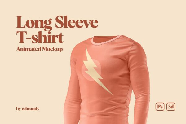 360度长袖T恤印花图案设计动态演示贴图样机模板 Long Sleeve T-shirt Animated Mockup