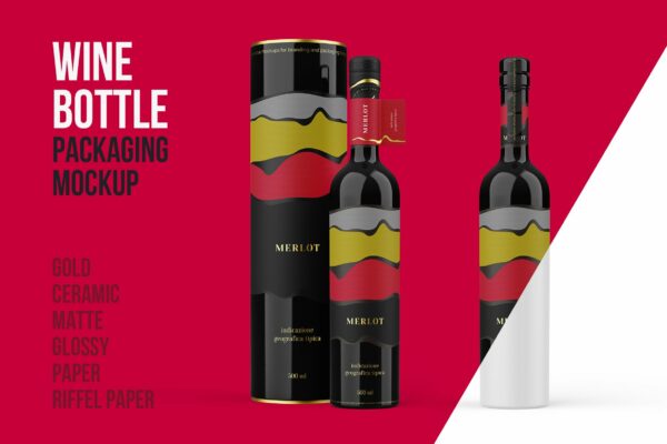 逼真红酒酒瓶标签包装管设计PS智能贴图样机套装 Ceramic Wine Bottle Mockup PRO