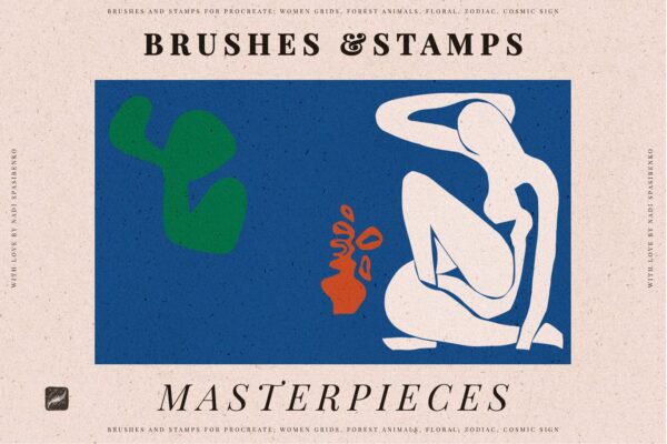 现代抽象人体花卉艺术绘画PS印章笔刷设计素材 Masterpieces Stamp