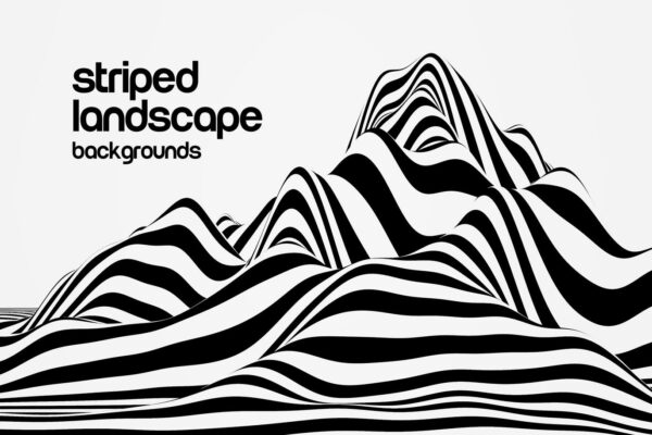 10个抽象斑马条纹波浪背景图片PSD素材合集 Striped Landscape Background Set