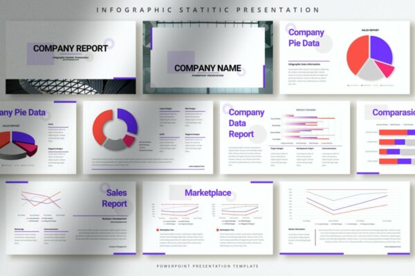 现代简约企业信息图表统计设计ppt模板 Modern Infographic Statistic Powerpoint Template
