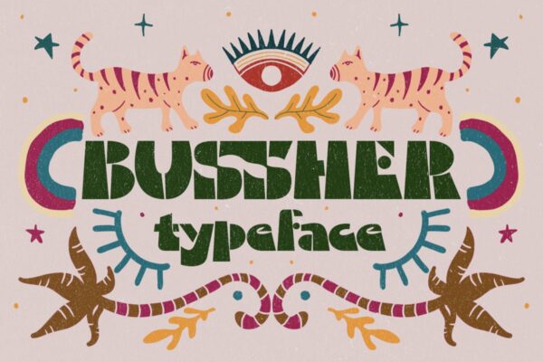 经典复古海报标牌社交媒体设计无衬线英文字体素材 Bussher Typeface
