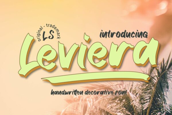 复古时尚标签广告徽标logo设计手写装饰性英文字体 Leviera