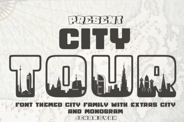 复古城市旅游商标设计无衬线英文字体素材 City Tour