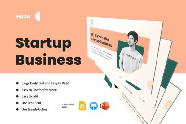 优雅简约企业营销策划提案简报设计ppt+keynote模板 HAUA – Startup Business Presentation Template