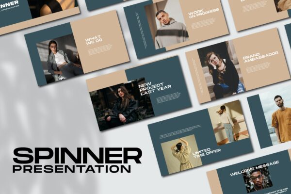时尚潮流服装品牌推广新媒体海报设计PPT模板 Spinner Powerpoint Template