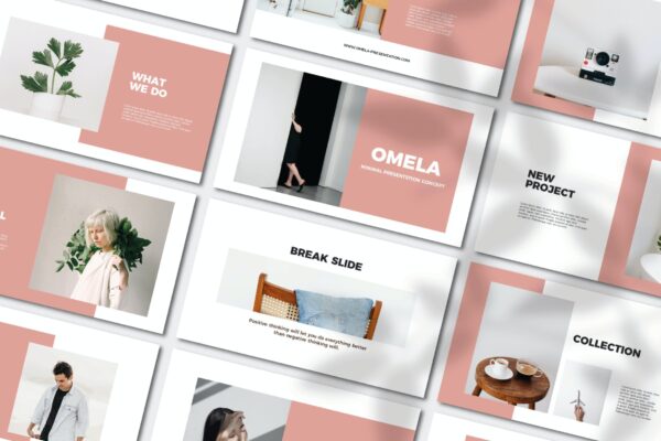 时尚粉色女装品牌策划提案幻灯片设计模板 Omela Powerpoint Template