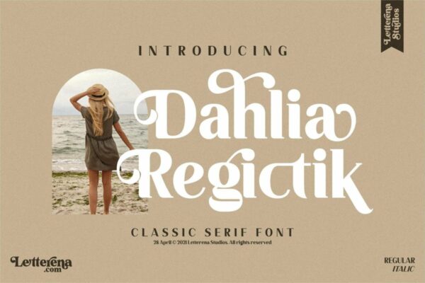 优雅海报社交媒体品牌设计衬线英文字体素材 Dahlia Regictik Serif Font LS
