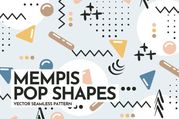 10款多彩孟菲斯风无缝隙矢量图案背景素材 Memphis Pop Shapes Seamless Patterns