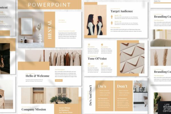 现代优雅企业营销策划图文排版设计模板 Hestal – Brandbook Powerpoint Template