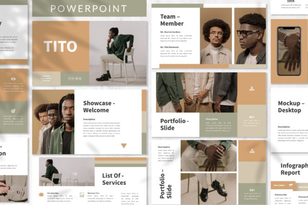 现代简约企业营销策划提案简报设计模版 Tito – Brandbook Powerpoint Template