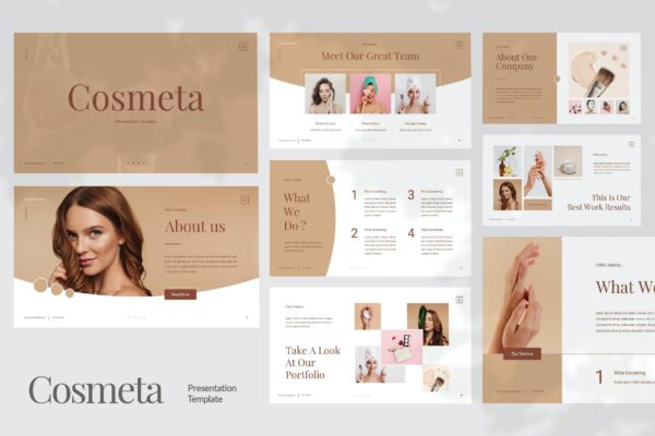 时尚创意化妆品营销图文排版设计ppt+keynote模板 Cosmeta – Cosmetic Presentation Template