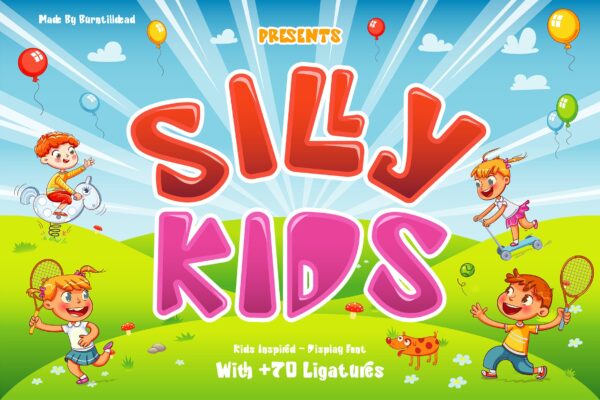 可爱卡通海报标牌媒体设计无衬线英文字体素材 Silly Kids All