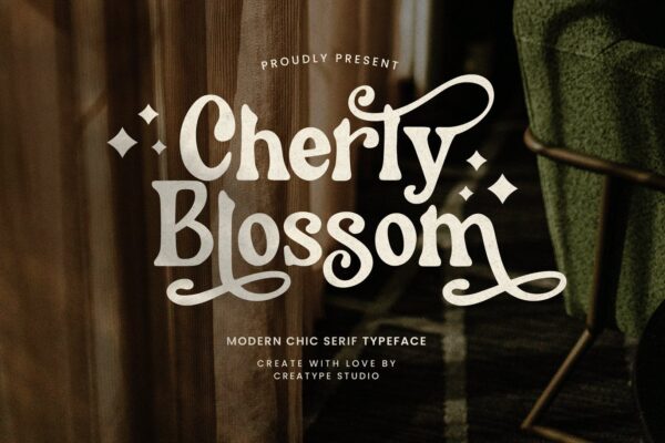 时尚复古粗体品牌徽标Logo海报标题设计衬线英文字体 Cherly Blossom Font