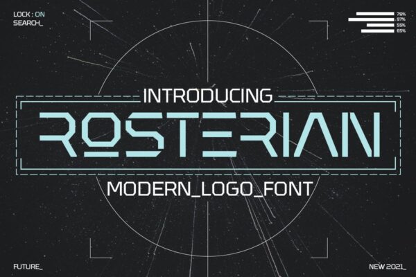 现代未来派商标标识徽标logo设计无衬线英文字体素材 Rosterian Futuristic Logo Font