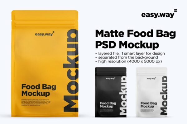 时尚咖啡食品自立塑料袋设计贴图样机模版 Matte Coffee Bag Mockup