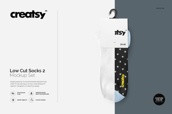 低帮袜子印花图案设计展示PS样机模板素材 Low Cut Socks 2 Mockup Set