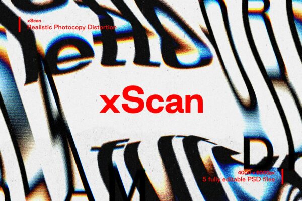 潮流扭曲扫描仪拖曳影印变形故障效果海报标题设计PS文字样式模板 xScan – Photocopy Distortion Effect【第291期】