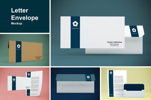 多角度办公用品信封设计贴图样机模板 Letter Envelope Mockup