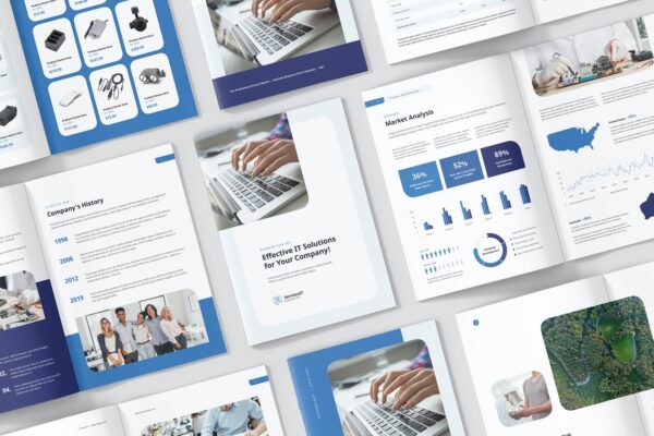 8套时尚IT科技电子维修服务企业画册设计INDD模板素材 IT Services – Bundle Brochures Print Templates
