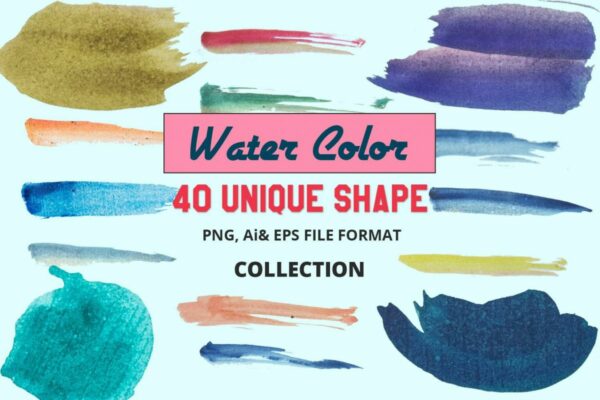 40款丙烯酸水彩艺术绘画笔触纹理背景矢量设计素材 40 Vector Water Color