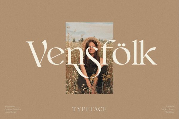 现代复古杂志海报标题Logo设计衬线英文字体素材 Vensfolk Classic Modern Typeface
