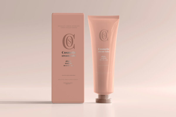 9款时尚优雅化妆品护手霜软管包装盒设计贴图样机PSD模板 Cosmetic Cream Tube Mockup 3