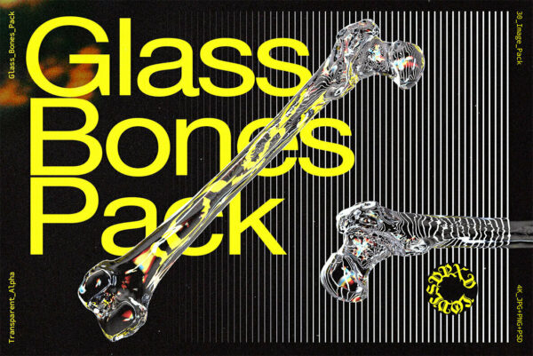 10款高清潮流炫酷3D透明玻璃水晶材质人体骨骼平面广告设计图片素材 Glass Bones Pack-第343期-