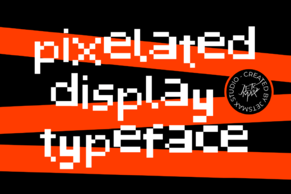 潮流复古像素几何杂志海报标题Logo英文字体设计素材 Pixelated Display Font
