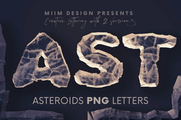 逼真3D创意小行星石头立体字母设计PNG免扣图片素材 Asteroids – 3D Lettering