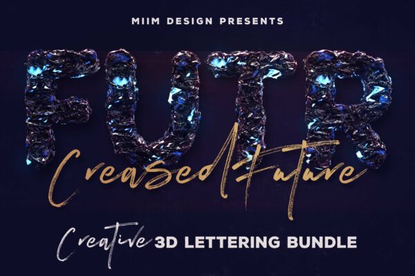 未来派3D创意工业风字母数字PNG免扣图片设计素材 Creased Future – 3D Lettering