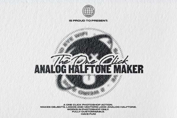 潮流复古半调波点效果文字图形设计处理一键式PS动作 The One Click Analog Halftone Maker-第346期-
