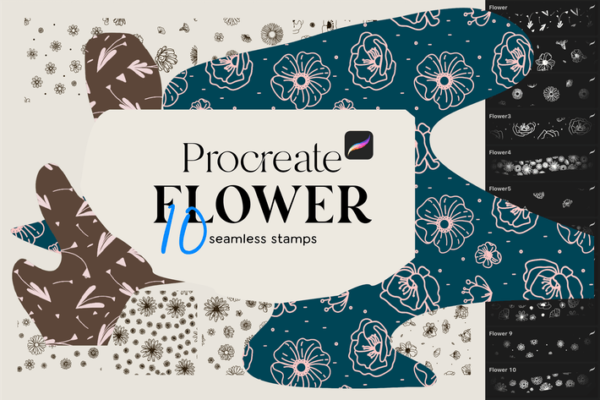 10个华丽花卉iPad Procreate笔刷素材 10 Flowers stamps for Procreate