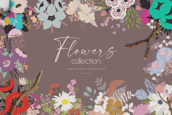 多彩花卉花圈手绘无缝隙矢量图案设计素材合集 Flowers Collection