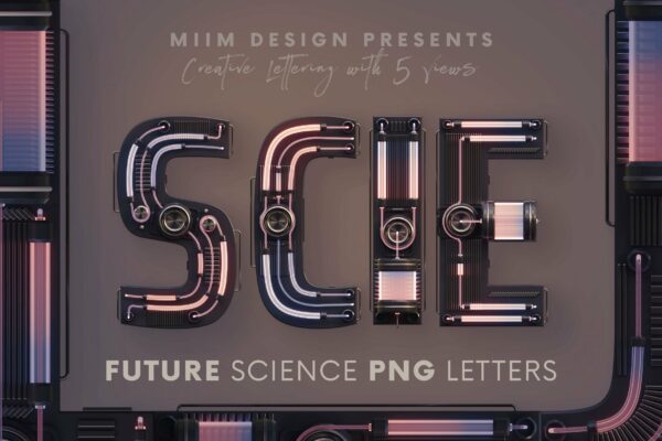 逼真未来科学3D创意PNG透明图片设计素材 Future Science – 3D Lettering