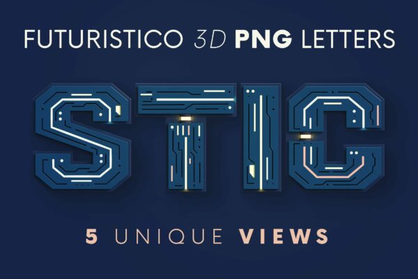 未来霓虹创意3D英文字母数字PNG透明图片素材 Futuristico – 3D Lettering