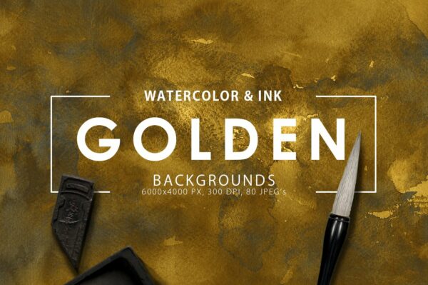 80款金色水墨纹理海报封面设计背景图片素材 80 Golden Watercolor & Ink Backgrounds