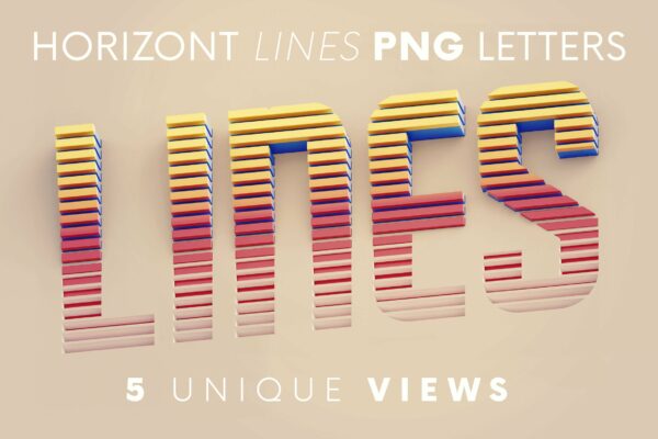 抽象未来派3D创意线性几何字母PNG透明图片设计素材 Horizontal Lines – 3D Lettering