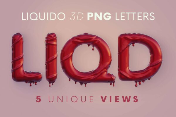高清3D创意液体水滴英文字母PNG透明图片素材 Liquido – 3D Lettering
