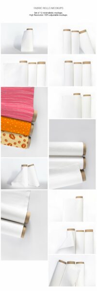 现代优雅纺织面料印花图案设计贴图样机模板 Fabric Rolls Mockup | Layered