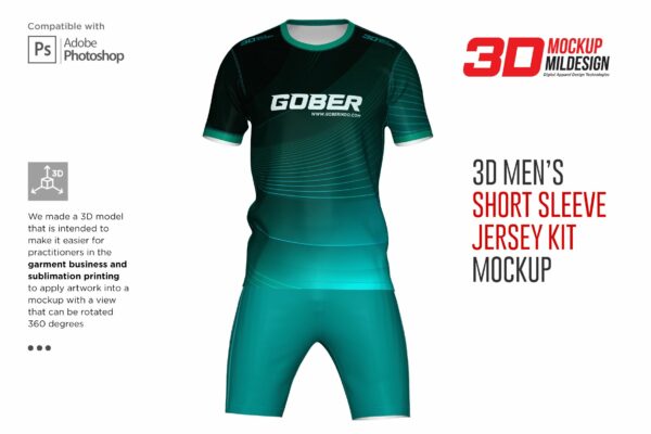 3D男士圆领球衣设计贴图样机模板 3D Men’s O-neck Jersey kit Mockup