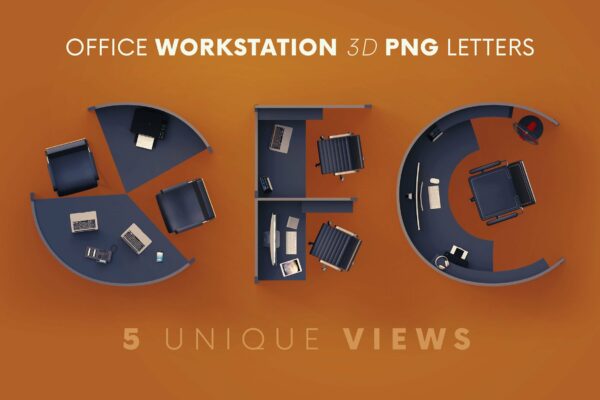 3D创意办公室元素数字字母PNG透明图片设计素材 Office Workstation – 3D Lettering