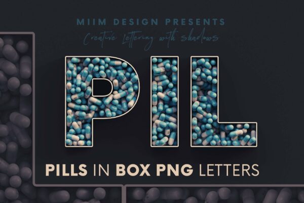 逼真创意3D药丸效果字母PNG透明图片设计素材 Pills in Box – 3D Lettering