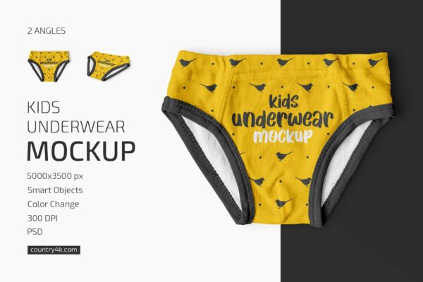 儿童三角内裤印花图案设计贴图样机 Kids Underwear Mockup Set