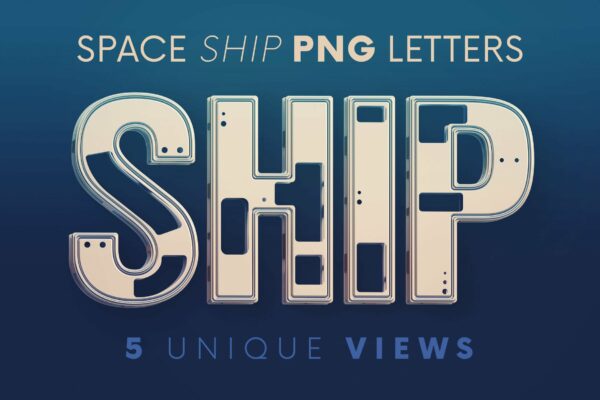 现代科幻飞船金属材质3D字母数字PNG透明图片素材 Space Ship – 3D Lettering