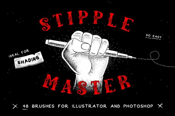 48款斑点纹理矢量笔刷素材 Stipple Master AI & PS Brushes -第345期-