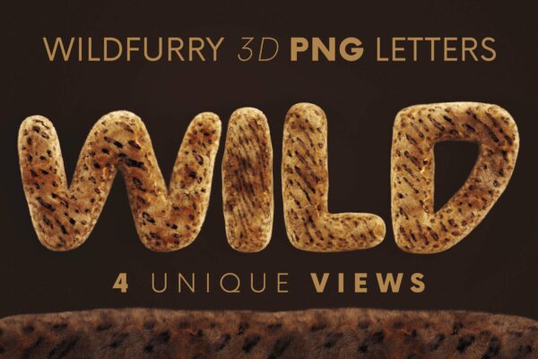 3D创意动物毛皮英文字母PNG免扣图片设计素材 Wild Furry – 3D Lettering