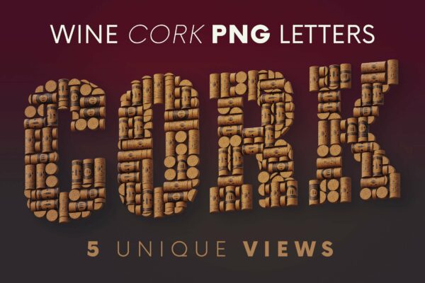 高清创意3D葡萄酒软木塞字母PNG透明图片设计素材 Wine Cork – 3D Lettering
